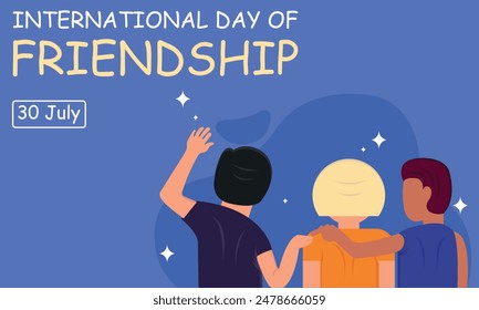 illustration vector graphic of three friends hugging each other looking at the sky, perfect for international day, international day of friendship, celebrate, greeting card, etc.