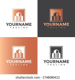 gráfico vectorial de ilustraciones de tres formas de construcción alineadas - Aislado en un fondo blanco, simplemente agregue su nombre a su diseño, diseño de logotipo