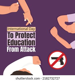 Vektorgrafik von drei Menschen, die diskutieren, zeigen ein Symbol ohne Waffen, perfekt für den internationalen Tag, Schutz der Bildung vor Angriffen, Feiern, Grußkarte, etc.