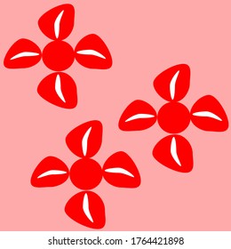 
ilustración vectorial de tres flores rojas juntas que tienen cuatro pétalos donde en el medio del pétalo hay un diseño de concepto de línea blanca vertical 