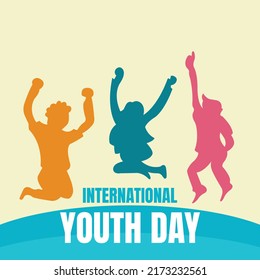 illustration vector graphic of three silhouettes are jumping together, perfect for world youth day, celebrate, greeting card, etc.