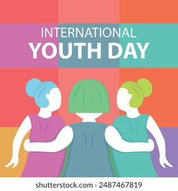 illustration vector graphic of three women are hugging each other, perfect for international day, international youth day, celebrate, greeting card, etc.