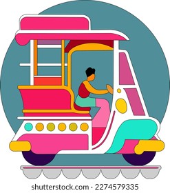 Illustration vector graphic of three-wheeler, fit for coloring book, template, design resources