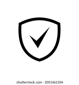Illustration vector graphic of tick shield. Black color image. Shield icon. Simple flat image.