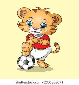 illustration vector graphic of the tiger is playing football