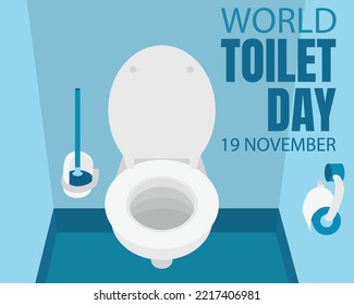 illustration vector graphic of the toilet seat in the toilet room showing brush and paper, perfect for international day, world toilet day, celebrate, greeting card, etc.