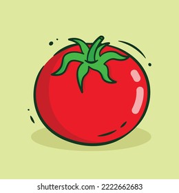 Illustration vector graphic of Tomato. Tomato minimalist style isolated on a green background. The illustration is suitable for web landing page banners, flyers, stickers, cards, etc.