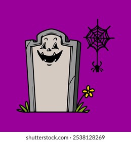 Illustration Vektorgrafik von TOMBSTONE HALLOWEEN CARTOON CHARACTER DESIGN VEKTOR ILLUSTRATION für Bekleidungsdesign Merchandise, wie Logos auf Produktverpackungen