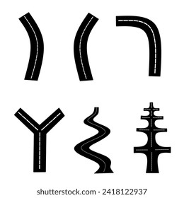 Illustration vector graphic of 
Top view Road elements. Set of Design Element for city map. Street with footpath and crossroad set. Road seamless constructor. Highway asphalt path traffic street