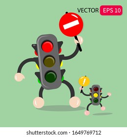 Illustration vector graphic of traffic light cartoon with traffic sign