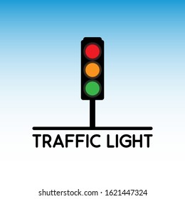 illustration vector graphic of traffic lights logo with red yellow green lights that are on and with a background like blue sky, perfect for a company logo or symbol
