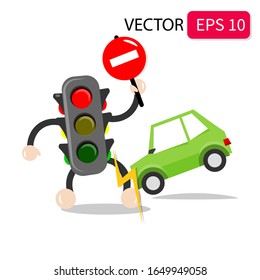 Illustration vector graphic of traffic lights. the car crashed into a vector traffic light