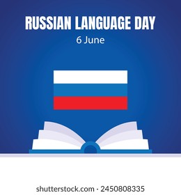 illustration vector graphic of a translator's book and a russian flag, perfect for international day, russian language day, celebrate, greeting card, etc.