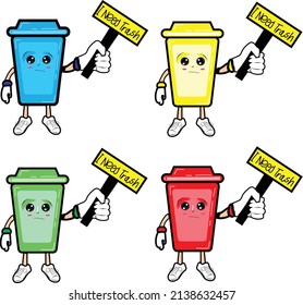 illustration vector graphic of trash can man animation, 
perfect for, enviromental themed design, animation of trash can, and enviromental theme