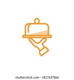 Illustration Vector graphic of tray on the hand icon. Fit for restaurant, dining, serving etc.