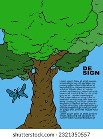 illustration vector graphic tree cartoon design hand drawing for banner, poster, background, etc
