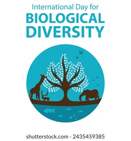 illustration vector graphic of a tree in the middle of an animal ecosystem, perfect for international day, biological diversity, celebrate, greeting card, etc.