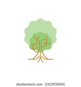 Gráfico vectorial de ilustración de árbol con raíces, árbol con icono de raíces, adecuado para fondo forestal, fondo de montaña y etc