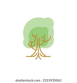 Gráfico vectorial de ilustración de árbol con raíces, árbol con icono de raíces, adecuado para fondo forestal, fondo de montaña y etc