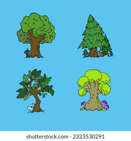 illustration vector graphic tree set for design, template, element, etc