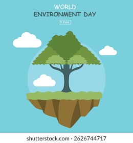 illustration vector graphic of trees growing on the ground floating in the air, perfect for international day, world environment day, celebrate, greeting card, etc.