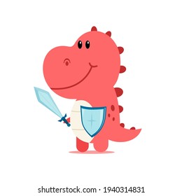 Illustration Vector Graphic Of Trex Dinosaur Cute. Sword  And Shield