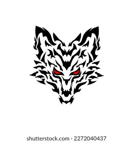 Illustration vector graphic of tribal art head wolf with red eyes