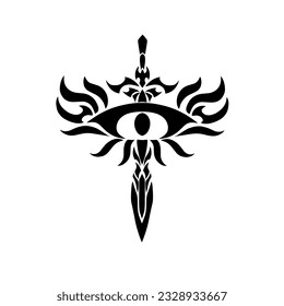 Illustration vector graphic of tribal art symbol eyes with sword for tatto design 