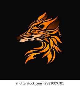 Illustration vector graphic of tribal art head fox with black background