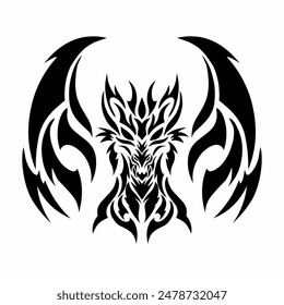 illustration vector graphic of tribal art abstract design dragon head with a pair of wings