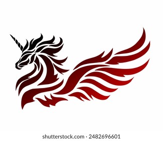 illustration vector graphic of tribal art design unicorn horse head tattoo with wings