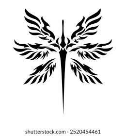 illustration vector graphic of tribal art design sword with six wings