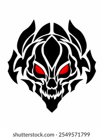 illustration vector graphic of tribal art design red-eyed devil face tattoo