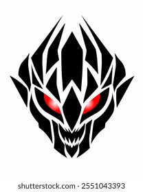 illustration vector graphic of tribal art design abstract face evil with red eyes