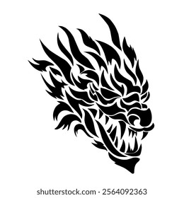 illustration vector graphic of tribal art abstract design black dragon head tattoo with white background