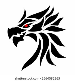 illustration vector graphic of tribal art abstract design black dragon head tattoo with white background