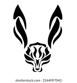 illustration vector graphic of tribal art abstract design black rabbit head tattoo on white background