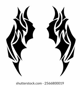 illustration vector graphic of tribal art design abstract tattoo of a pair of dragon wings