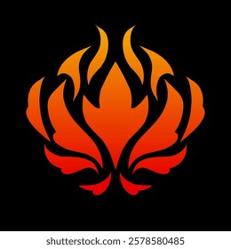 illustration vector graphic of tribal art design abstract burning fire on black background