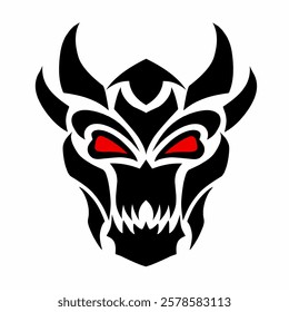 illustration vector graphic of tribal art design devil's face with red eyes