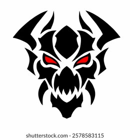 illustration vector graphic of tribal art design devil's face with red eyes