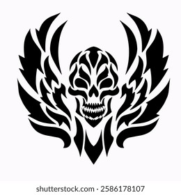 illustration vector graphic of tribal art design skull head with a pair of wings