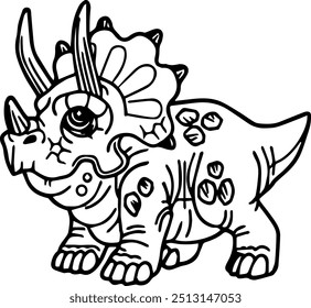 ilustración Vector gráfico de El dinosaurio Triceratops es un tipo de dinosaurio de cuerpo Grande y tres cuernos. La silueta en blanco y negro es buena para el aprendizaje o la educación.