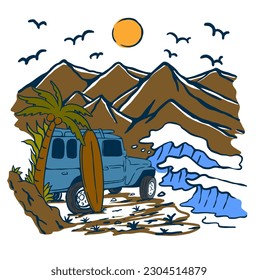Illustration vector graphic of TRIP AND ADVENTURE for apparel design merchandise, such as logos on product packaging