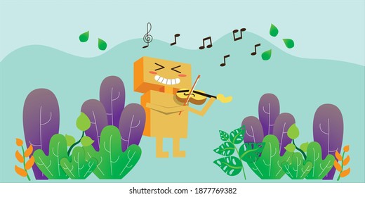illustration vector graphic of the true definition of a music box, playing the violin. can be used as background, children book, and all product of digital printing.