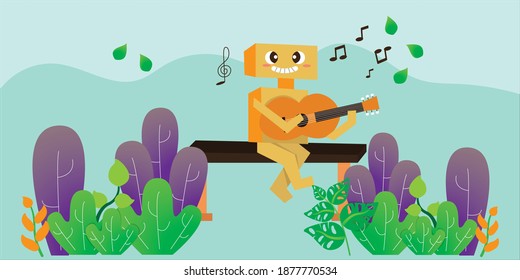 illustration vector graphic of the true definition of a music box, playing the guitar. can be used as background, children book, and all product of digital printing.