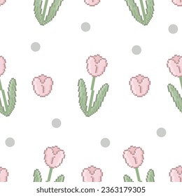 Illustration vector graphic of tulip background in pixel art style