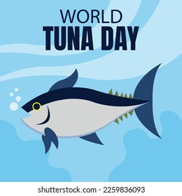 illustration vector graphic of Tuna fish in sea water emits air bubbles, perfect for international day, world tuna day, celebrate, greeting card, etc.