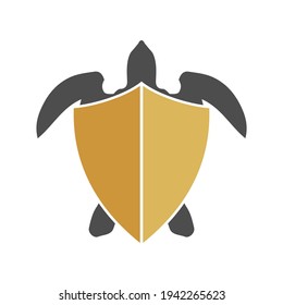 illustration vector graphic of turtle logo with golden shield