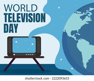 illustration vector graphic of tv broadcasts showing globe and stars, perfect for international day, world television day, celebrate, greeting card, etc.